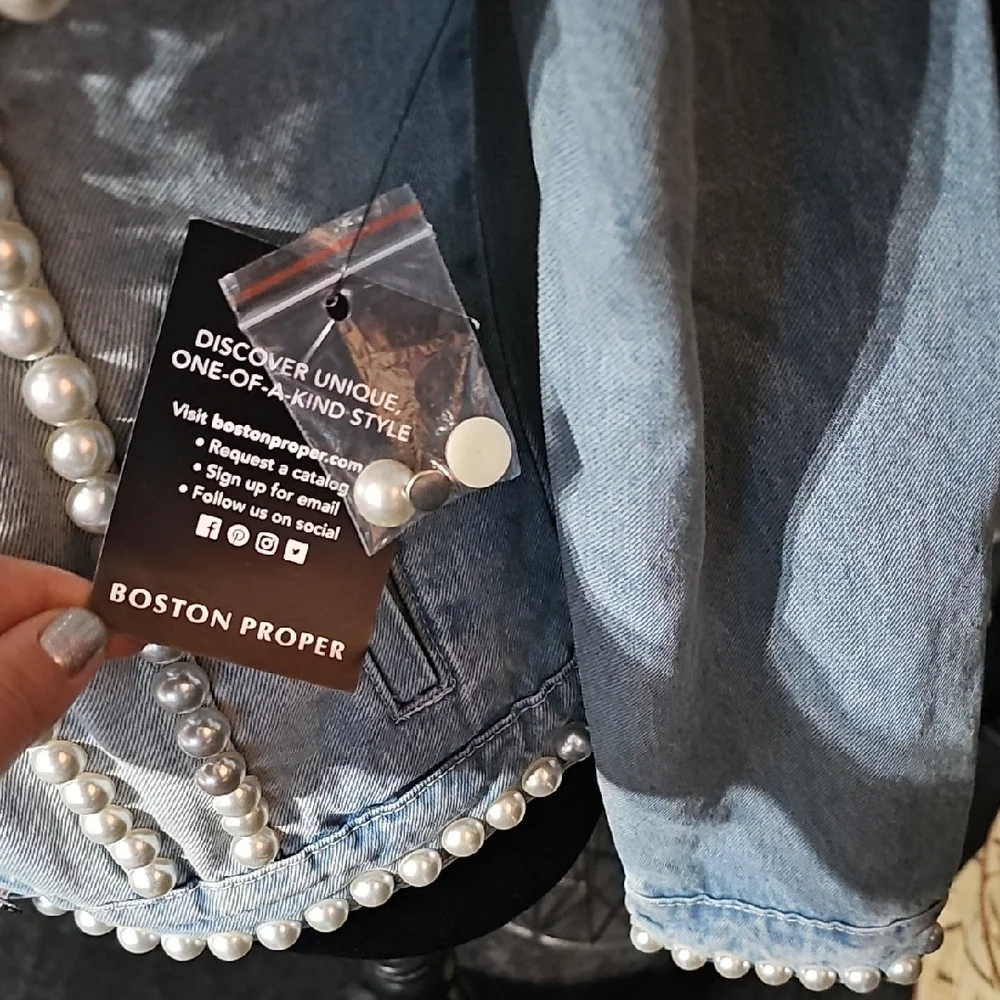 Pearl Embellished Denim Jacket - Picture 2 of 11